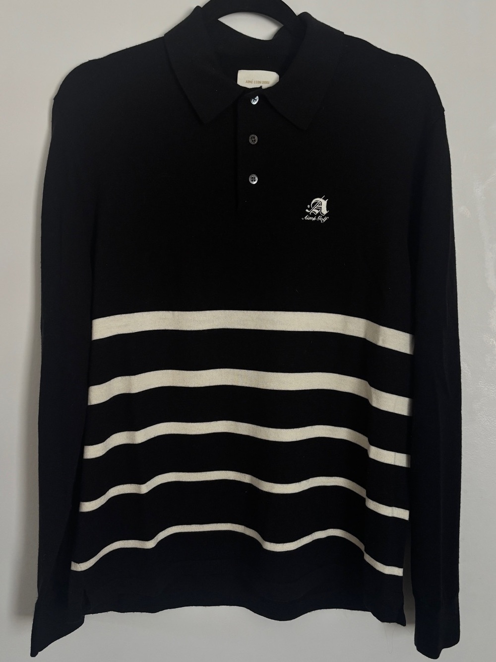 Aime Leon Dore - Black & White Striped Wool Golf Polo - Medium